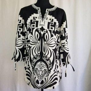 STYLE & CO Linen tunic top black white print 4